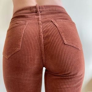 High Waist Brown Corduroy Crop Mom Jeans